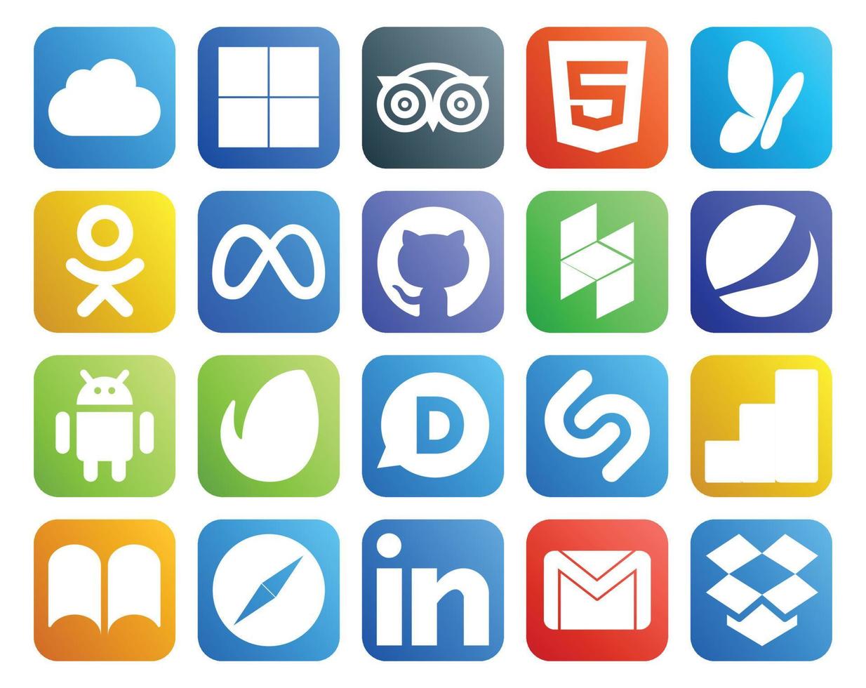 20 Social Media Icon Pack Including ibooks shazam facebook disqus android vector