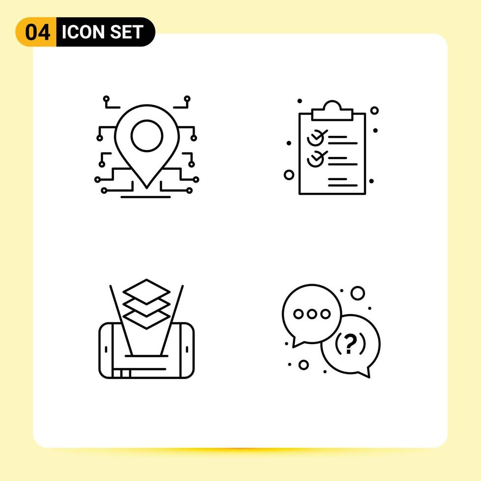 paquete de 4 modernos signos y símbolos de colores planos de línea rellena para medios de impresión web, como la tecnología de documentos de seguridad móvil de ubicación, elementos de diseño de vectores editables