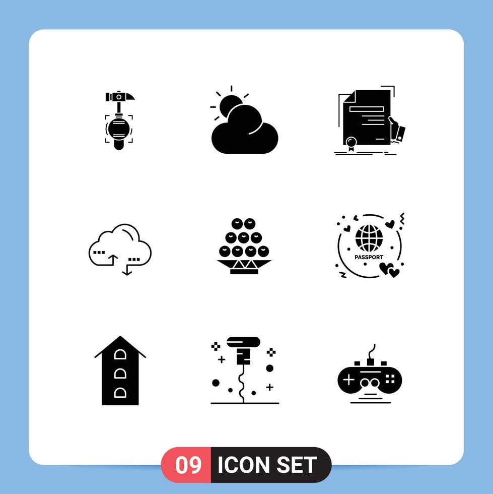 User Interface Pack of 9 Basic Solid Glyphs of china food education data computing Editable Vector Design Elements