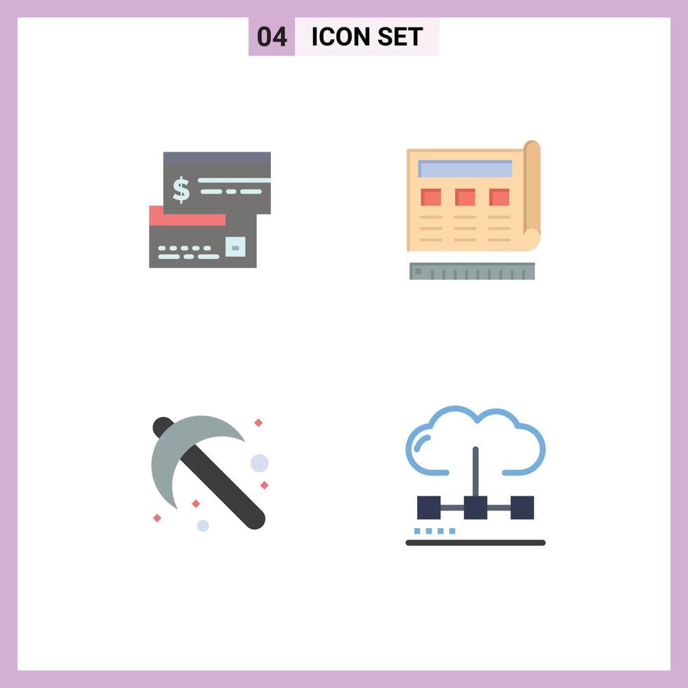 Set of 4 Modern UI Icons Symbols Signs for direct payment web debit blue gardening Editable Vector Design Elements
