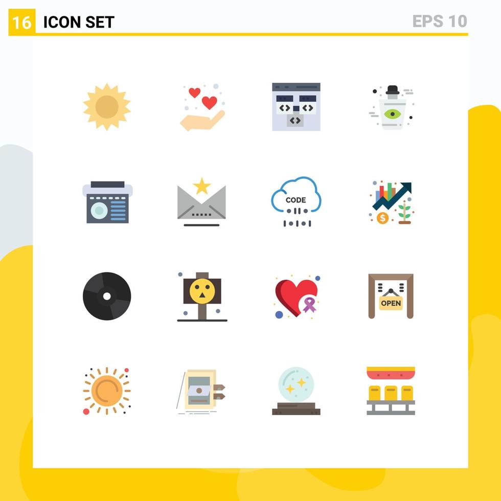 Set of 16 Modern UI Icons Symbols Signs for device eye app bottle development Editable Pack of Creative Vector Design Elements