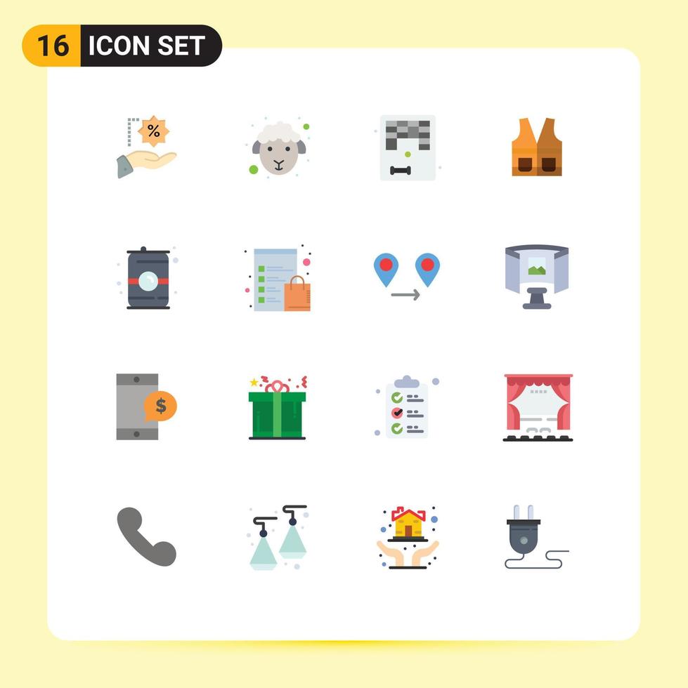 paquete de interfaz de usuario de 16 colores planos básicos de construcción de bebidas chaleco de trabajo arkanoid paquete editable de elementos creativos de diseño de vectores