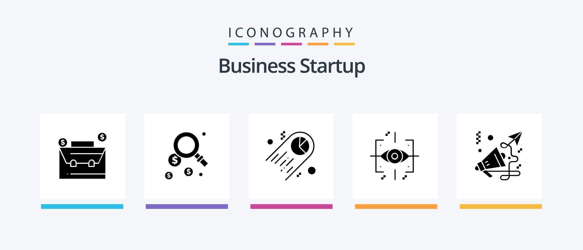 Business Startup Glyph 5 Icon Pack Including future . advanced . find. statistics. Creative Icons Design vector