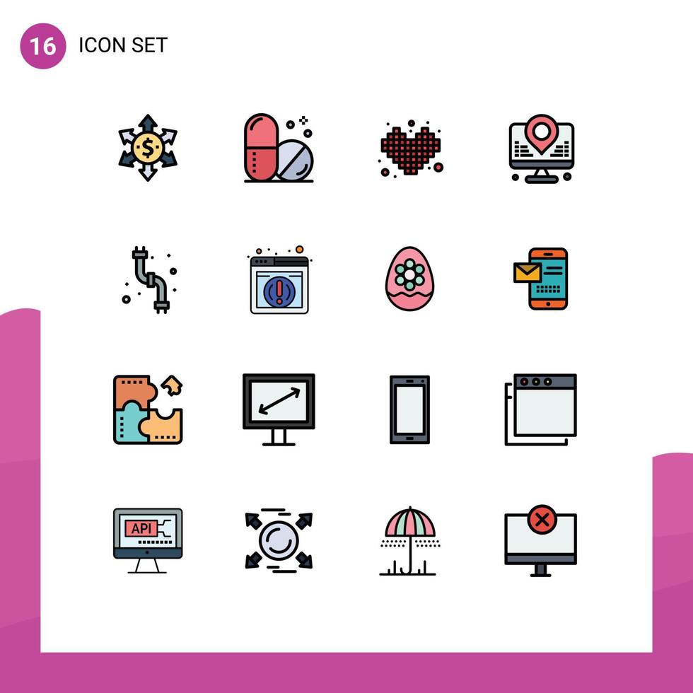 Pictogram Set of 16 Simple Flat Color Filled Lines of plumbing pipes play mechanical location Editable Creative Vector Design Elements