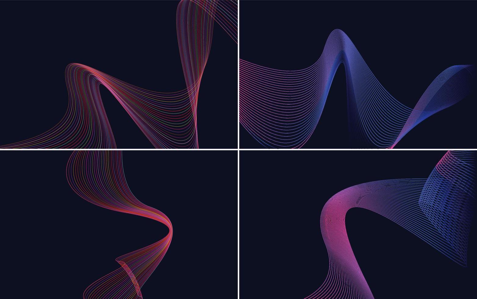 Set of 4 geometric wave pattern background Abstract waving line vector