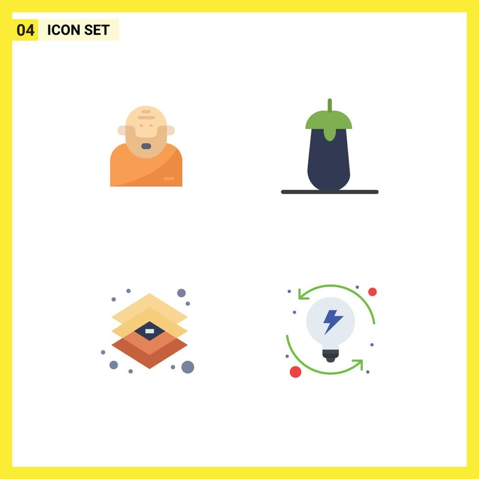 Group of 4 Modern Flat Icons Set for god creative old eggplant graphic Editable Vector Design Elements