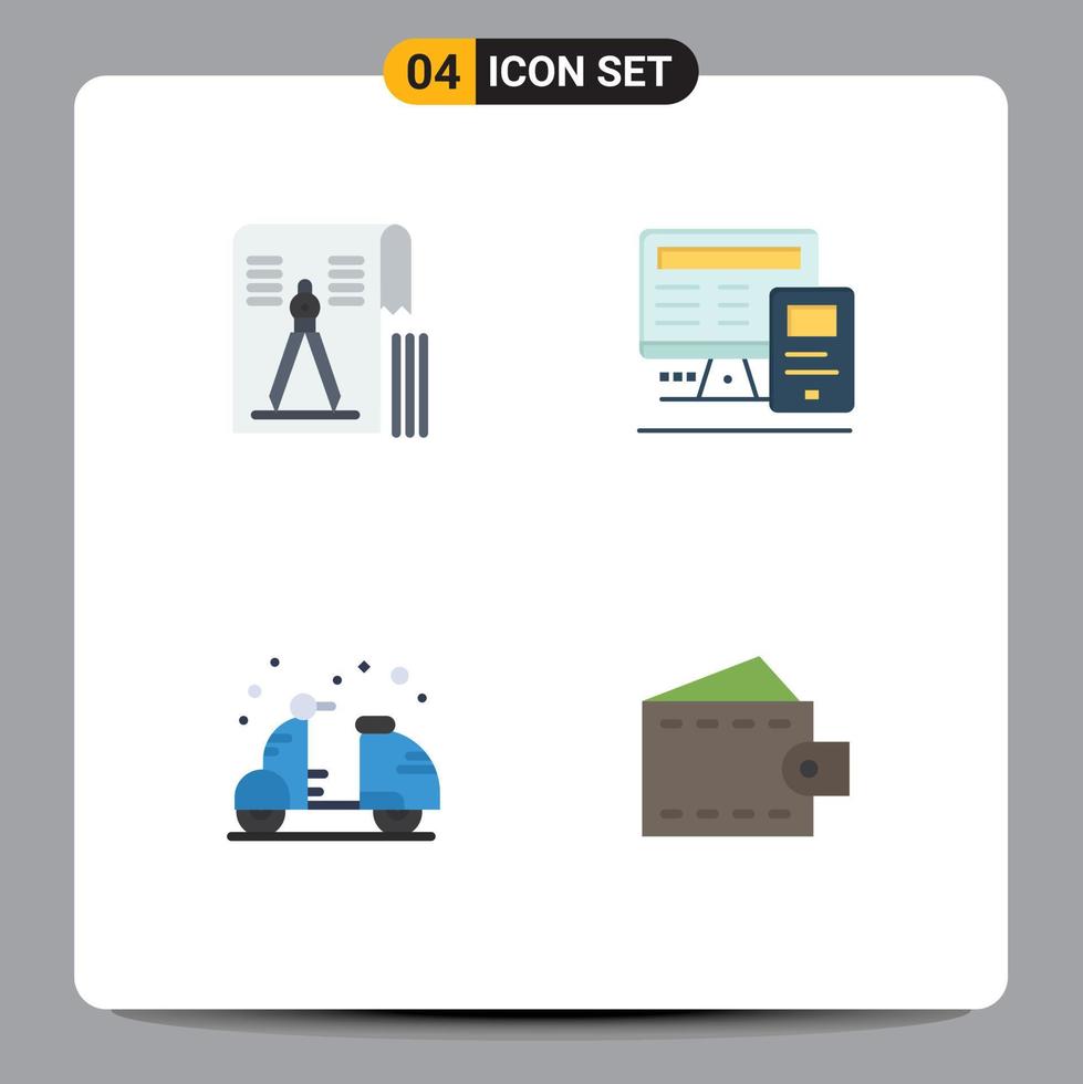 Editable Vector Line Pack of 4 Simple Flat Icons of compass beach geometry monitor cruiser Editable Vector Design Elements