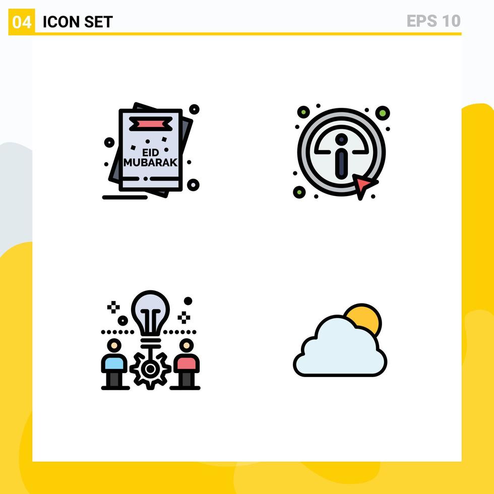 Modern Set of 4 Filledline Flat Colors and symbols such as card team mubarak details idea Editable Vector Design Elements