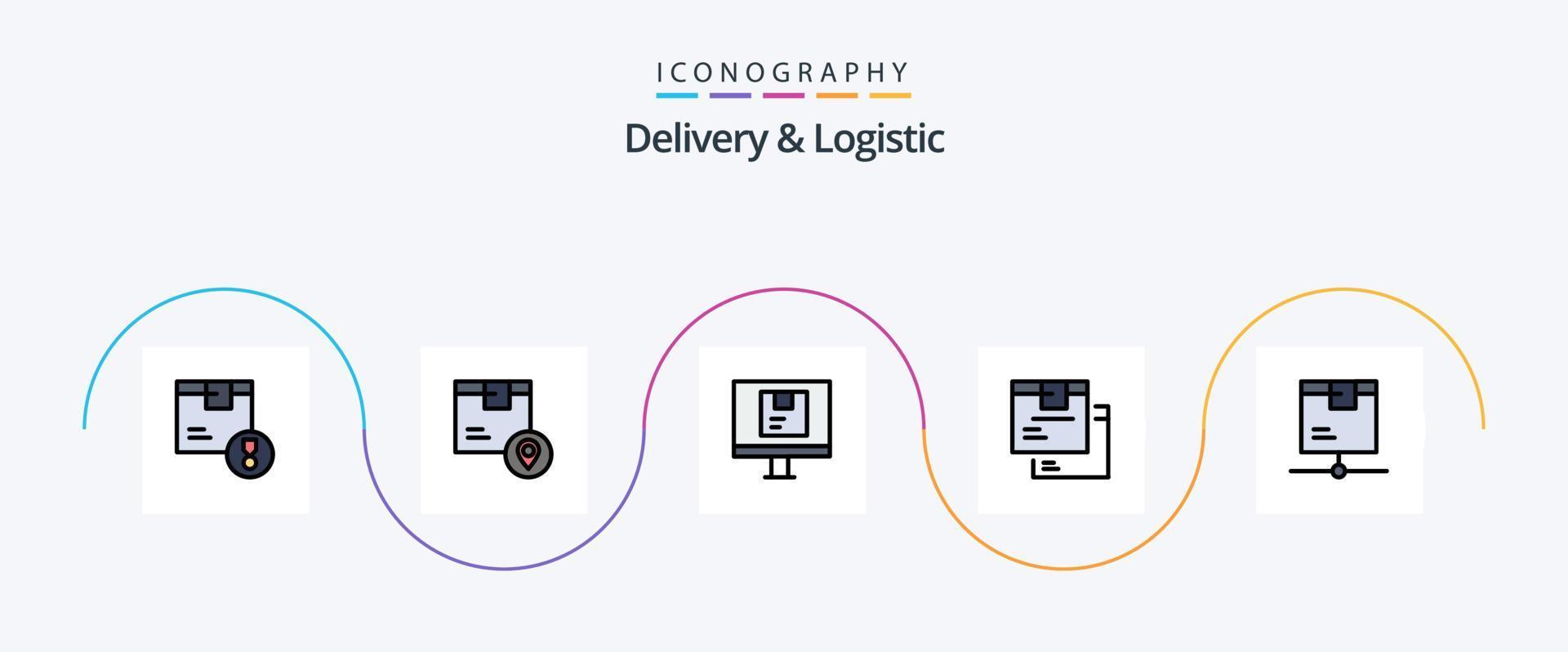 la línea de entrega y logística llenó el paquete de iconos planos 5 que incluye bienes. caja. marcador de posición Envío. logístico vector