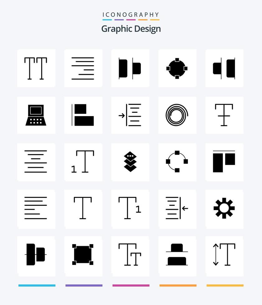 diseño creativo paquete de iconos negros sólidos de 25 glifos, como hardware. ordenador portátil. izquierda. derecho. distribuir vector