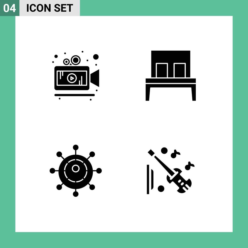 Set of 4 Vector Solid Glyphs on Grid for camera technology bed sleep equipment Editable Vector Design Elements
