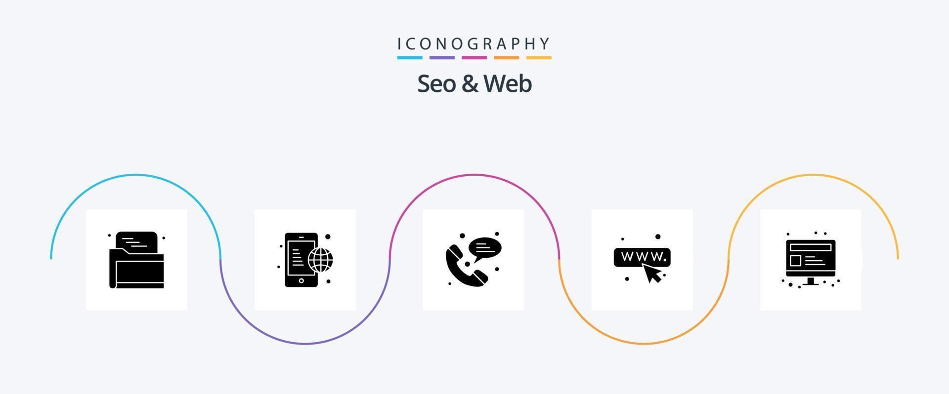 Seo and Web Glyph 5 Icon Pack Including webpage. seo. web. computer. web vector