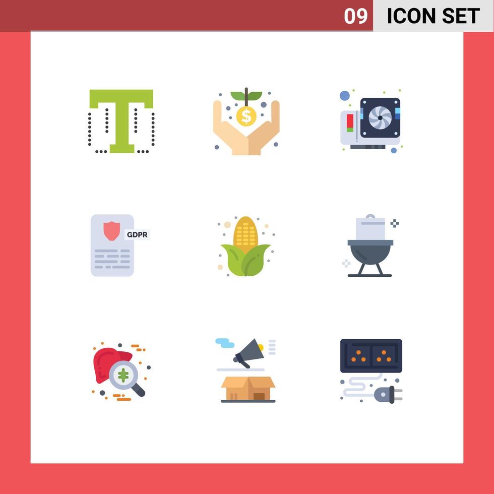 9 User Interface Flat Color Pack of modern Signs and Symbols of corn project card gdpr controller Editable Vector Design Elements