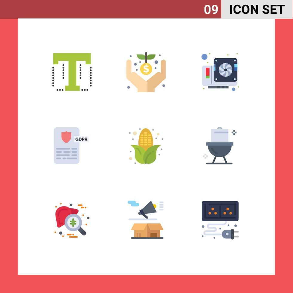 Paquete de 9 colores planos de interfaz de usuario de signos y símbolos modernos de elementos de diseño vectorial editables del controlador gdpr de la tarjeta de proyecto de maíz vector