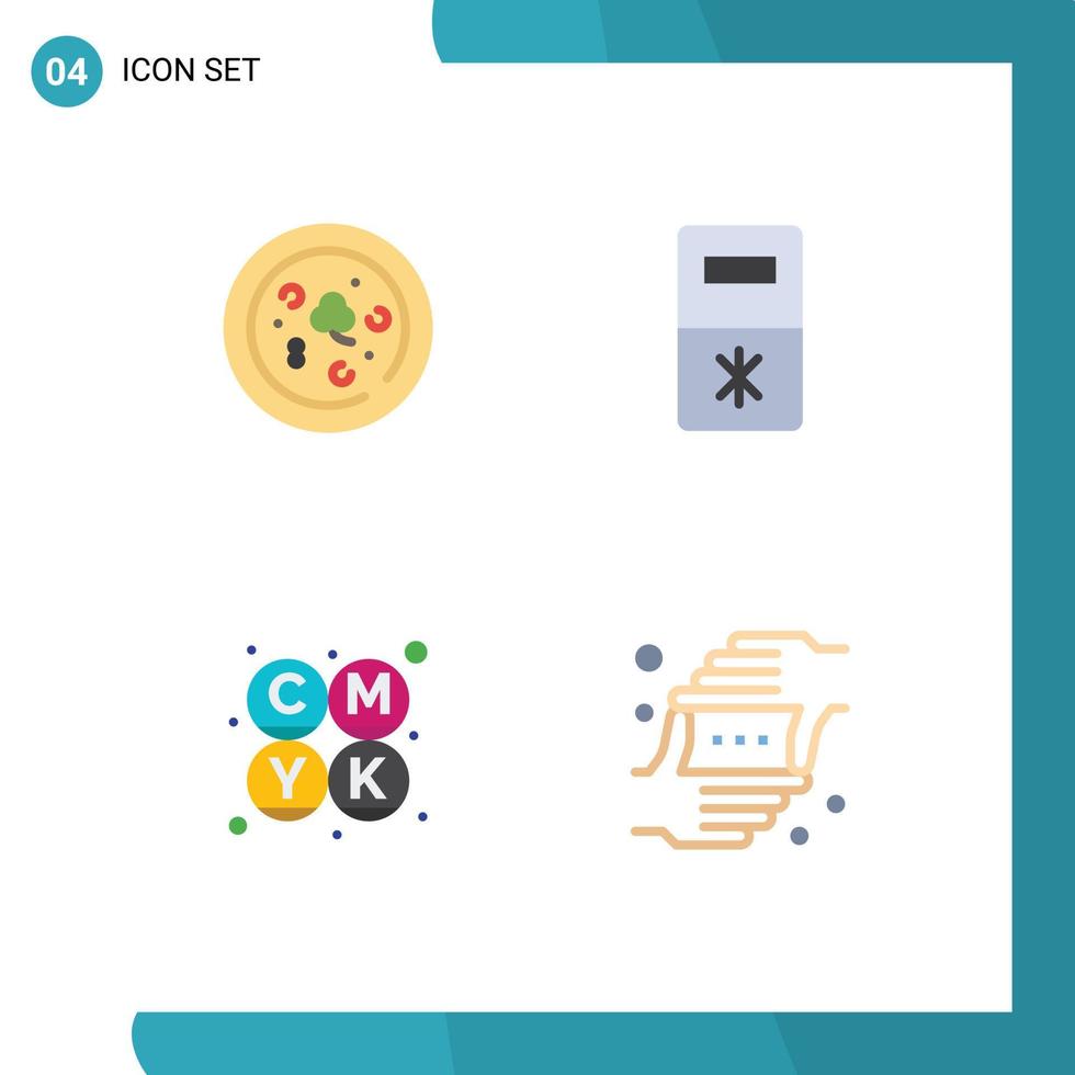 4 Universal Flat Icons Set for Web and Mobile Applications pizza frame fridge cmyk hands Editable Vector Design Elements