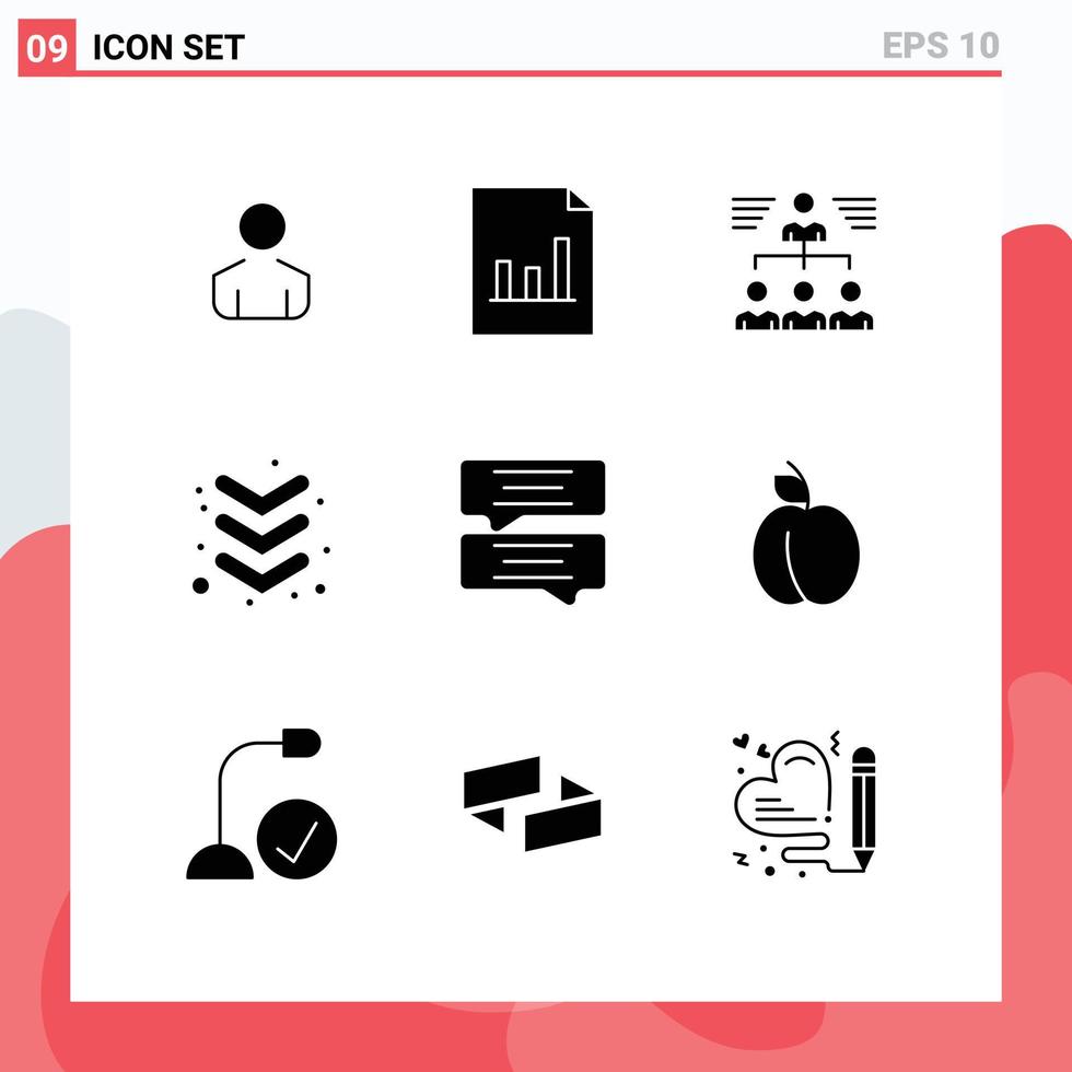 grupo de 9 signos y símbolos de glifos sólidos para el trabajo en equipo de chat de albaricoque burbujean elementos de diseño de vectores editables