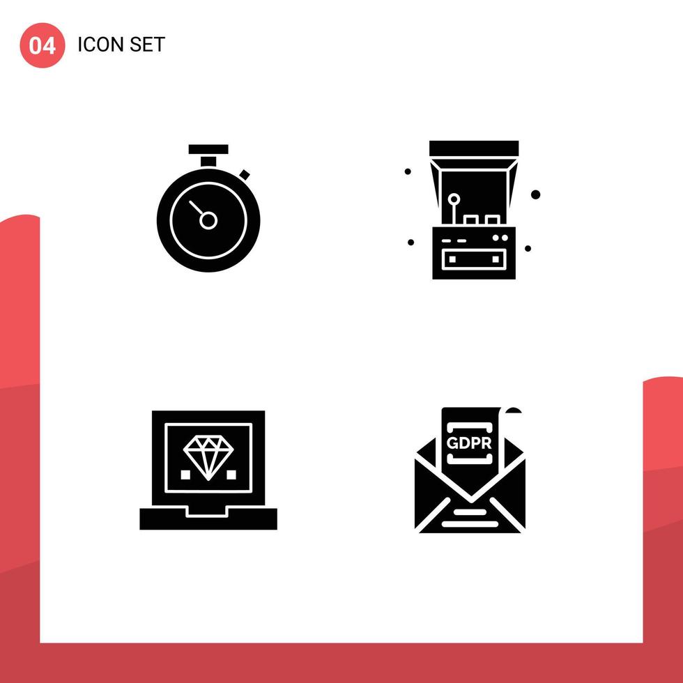 4 concepto de glifo sólido para sitios web móviles y aplicaciones temporizador desarrollar programación de juegos de tiempo elementos de diseño vectorial editables vector