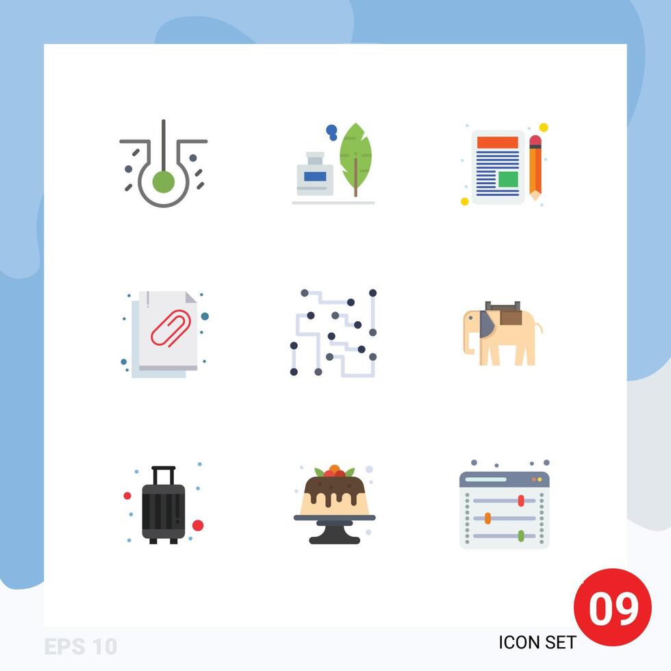 User Interface Pack of 9 Basic Flat Colors of electronics biophysics write file attachment Editable Vector Design Elements