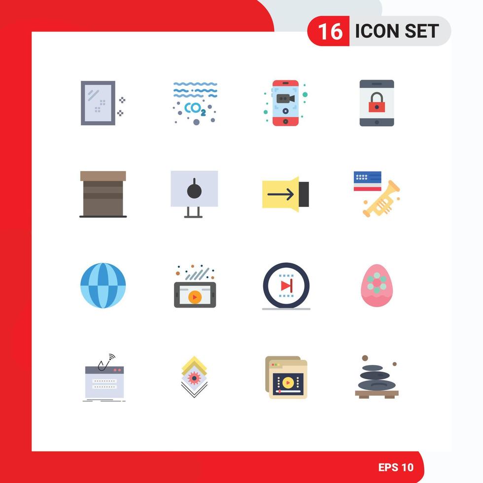 Modern Set of 16 Flat Colors and symbols such as garage building camera mobile encryption Editable Pack of Creative Vector Design Elements