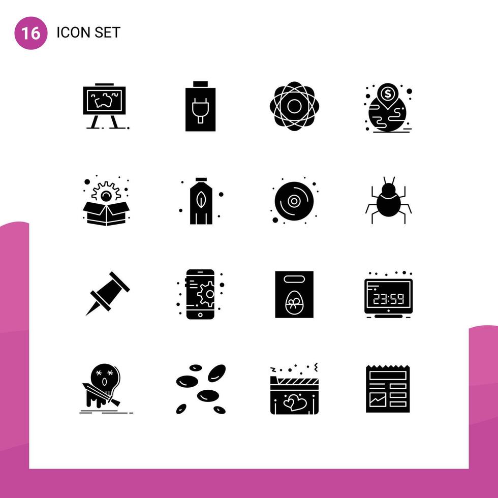 Solid Glyph Pack of 16 Universal Symbols of marketing landmark atom investment physics Editable Vector Design Elements