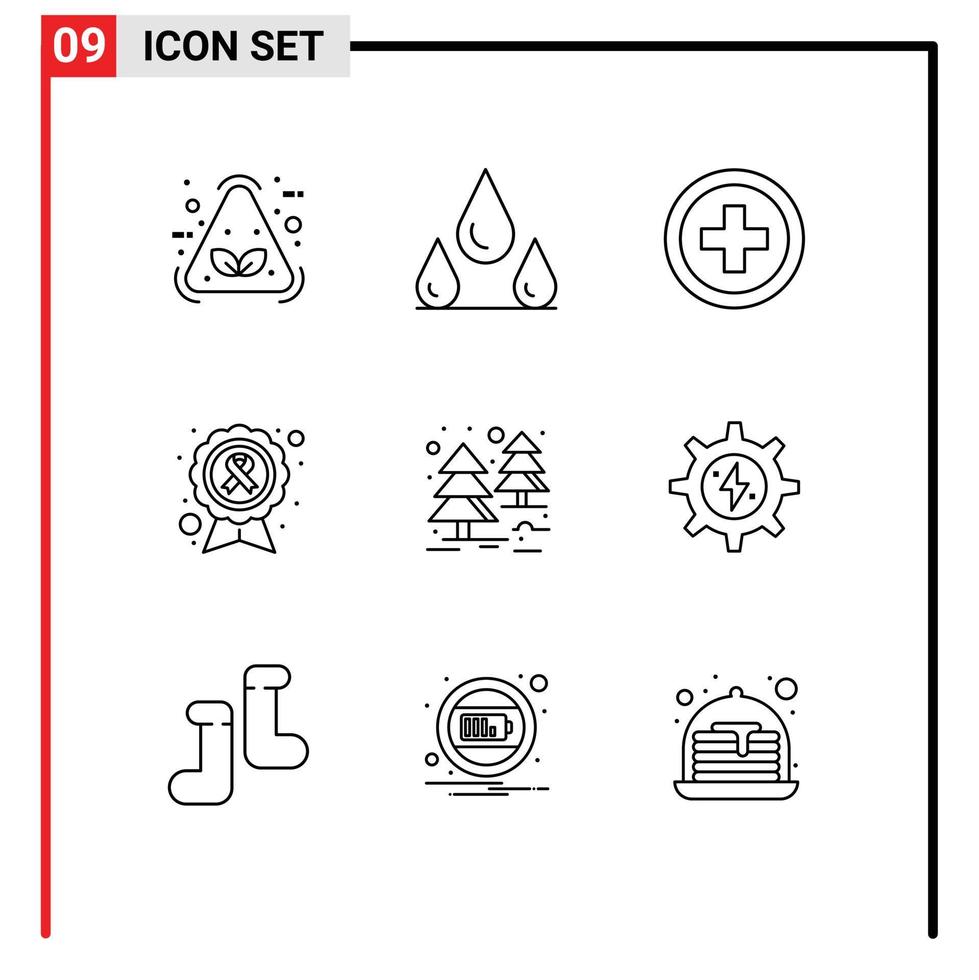9 Universal Outlines Set for Web and Mobile Applications tree forest regular disease ribbon Editable Vector Design Elements