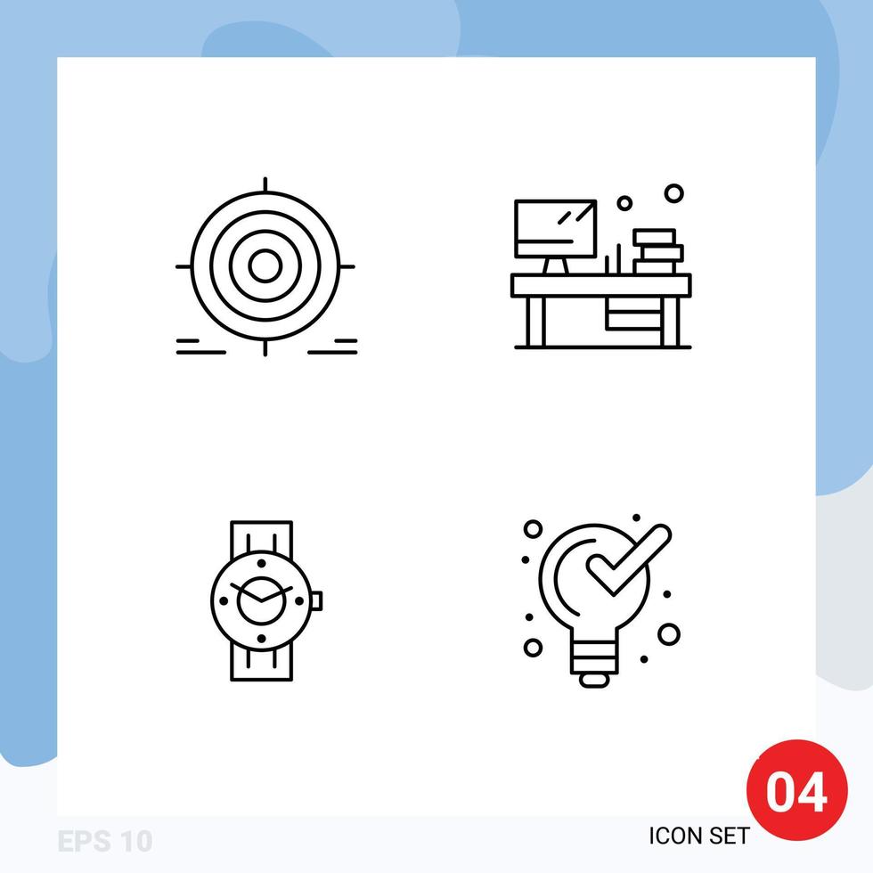 conjunto de 4 iconos modernos de la interfaz de usuario signos de símbolos para el objetivo del reloj objetivo tiempo de oficina elementos de diseño vectorial editables vector