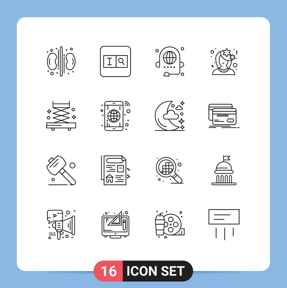 Pack of 16 Modern Outlines Signs and Symbols for Web Print Media such as construction profile communication flower avatar Editable Vector Design Elements