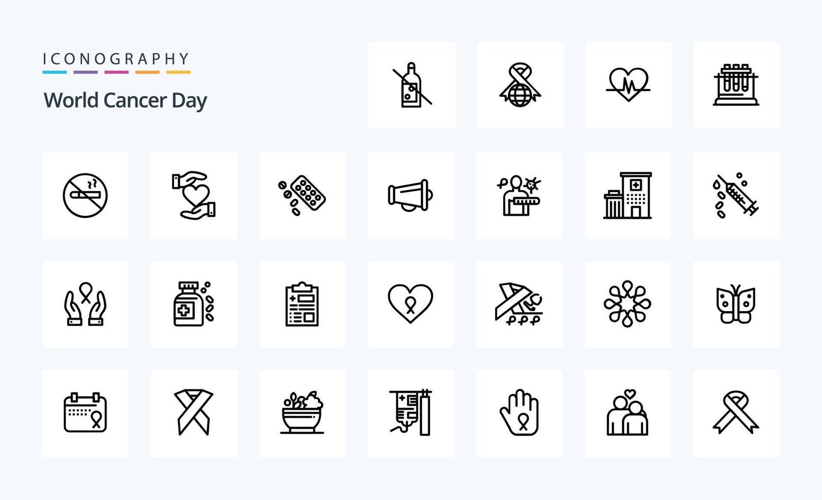 25 World Cancer Day Line icon pack vector