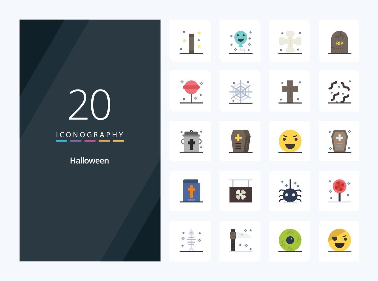 20 Halloween Flat Color icon for presentation vector