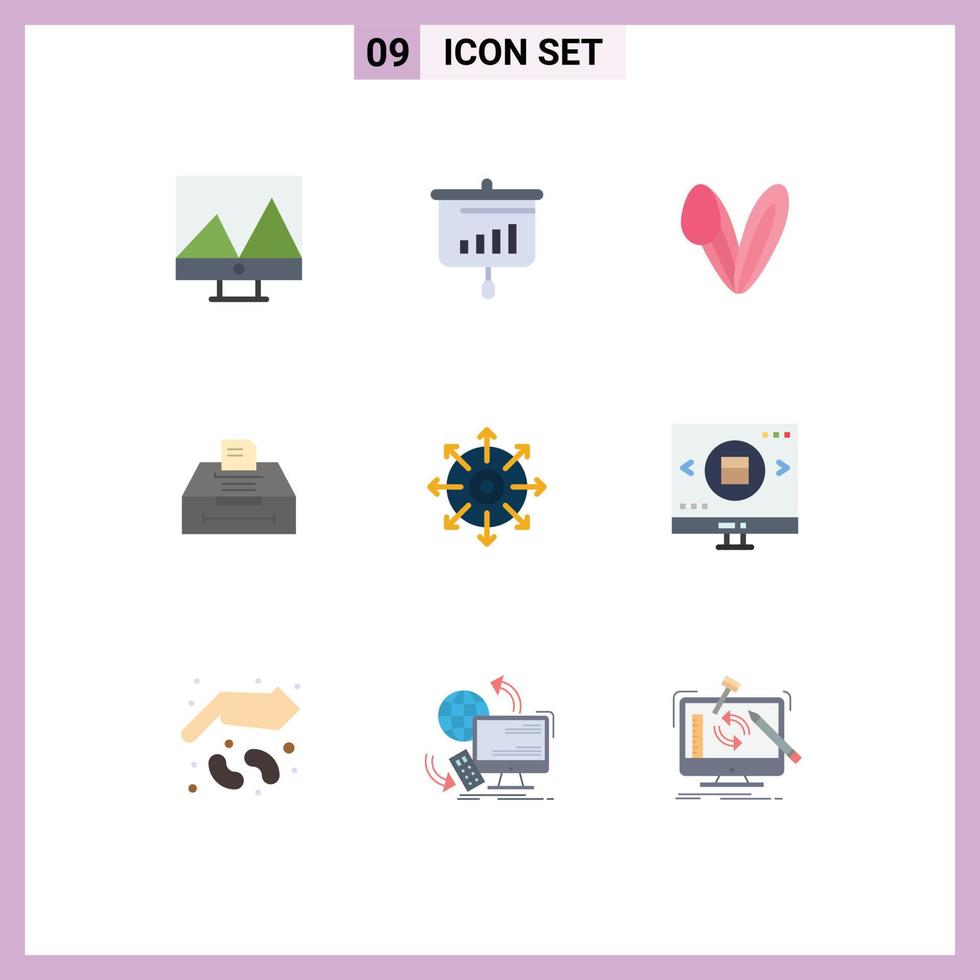 Pack of 9 Modern Flat Colors Signs and Symbols for Web Print Media such as point information animal business data Editable Vector Design Elements