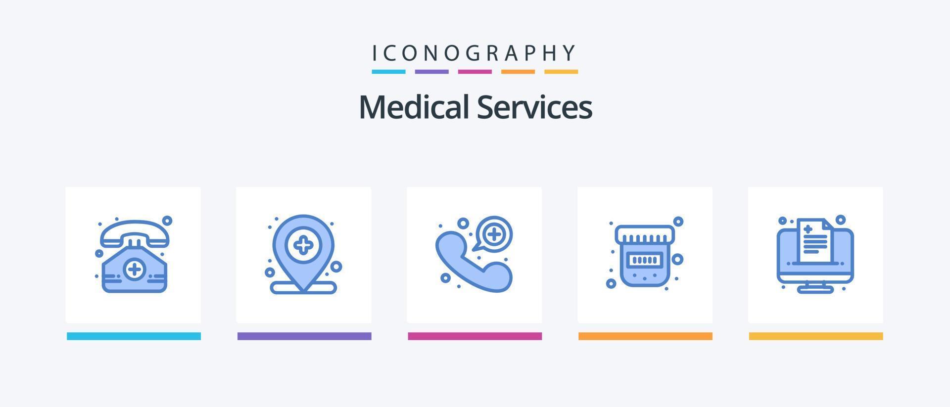 paquete de iconos azul 5 de servicios médicos que incluye servicios médicos. salud. llamada. médico. botella. diseño de iconos creativos vector