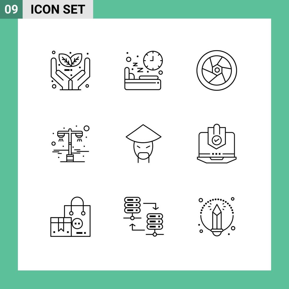 Group of 9 Outlines Signs and Symbols for emperor street time light television Editable Vector Design Elements