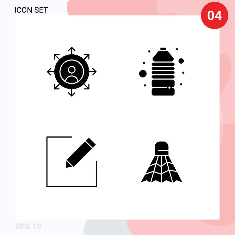 4 interfaz de usuario paquete de glifos sólidos de signos y símbolos modernos de carrera escribir bebida deporte volante elementos de diseño vectorial editables vector