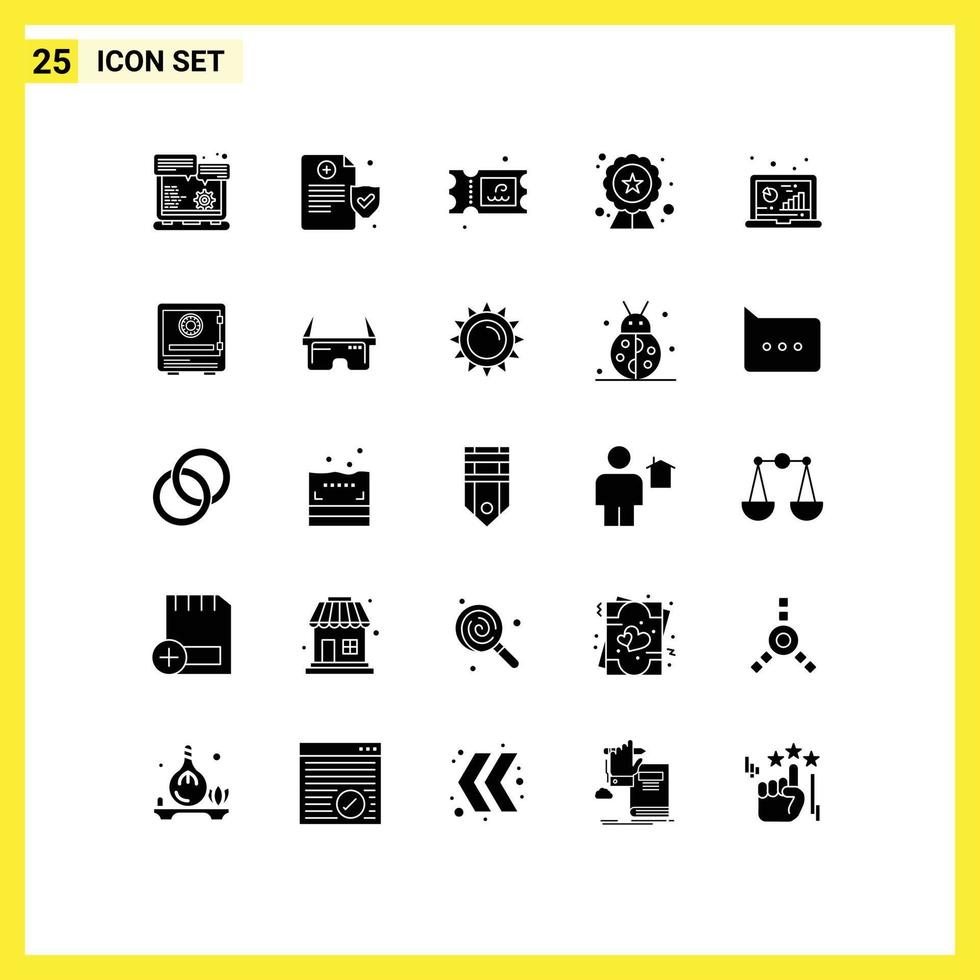 Editable Vector Line Pack of 25 Simple Solid Glyphs of data analytic water analysis badge Editable Vector Design Elements