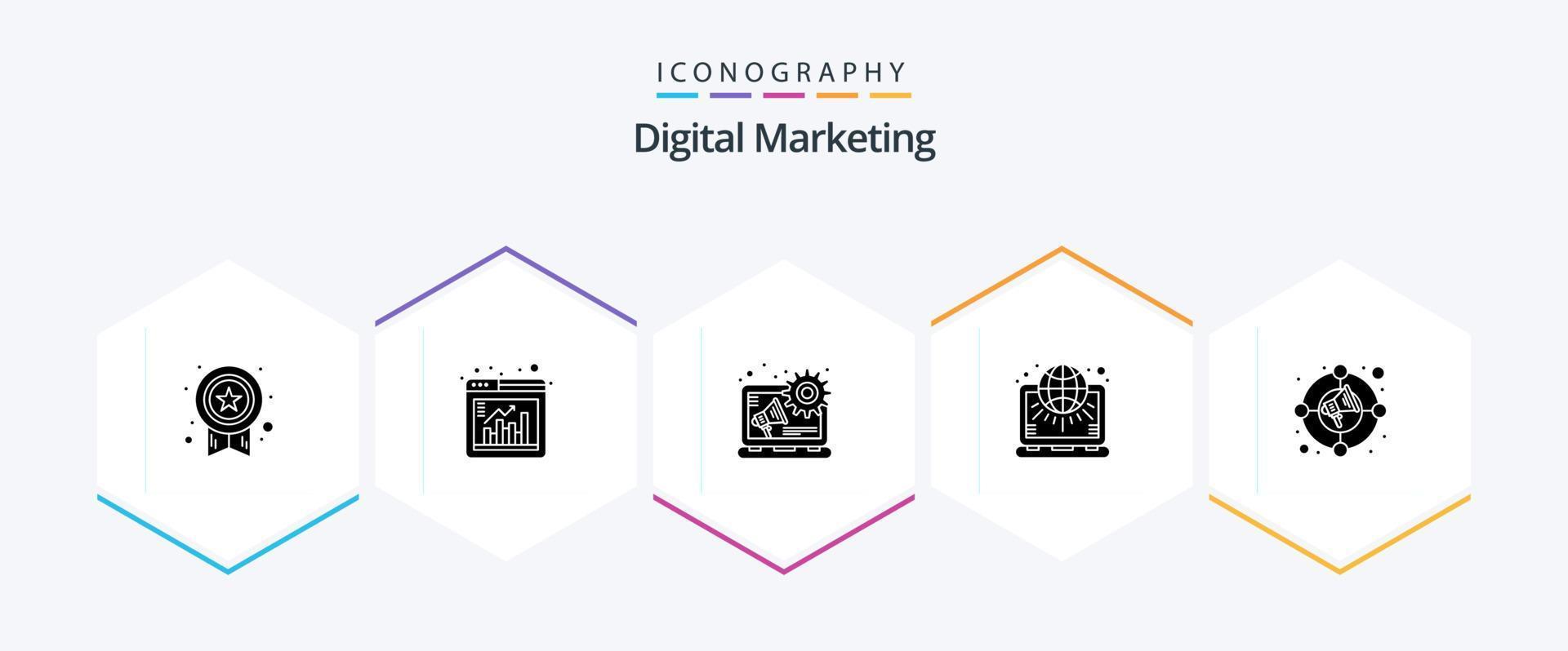 paquete de iconos de 25 glifos de marketing digital que incluye aumento. marketing. publicidad. mundo. neto vector