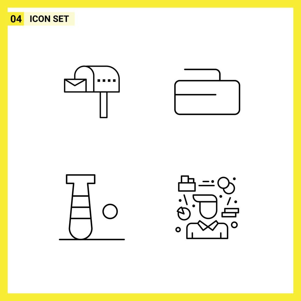 4 Universal Filledline Flat Colors Set for Web and Mobile Applications letter box game box stone manager Editable Vector Design Elements