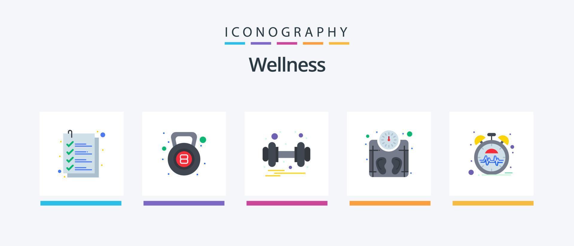 Wellness Flat 5 Icon Pack Including heart. weight. dumbbell. weighing. machine. Creative Icons Design vector