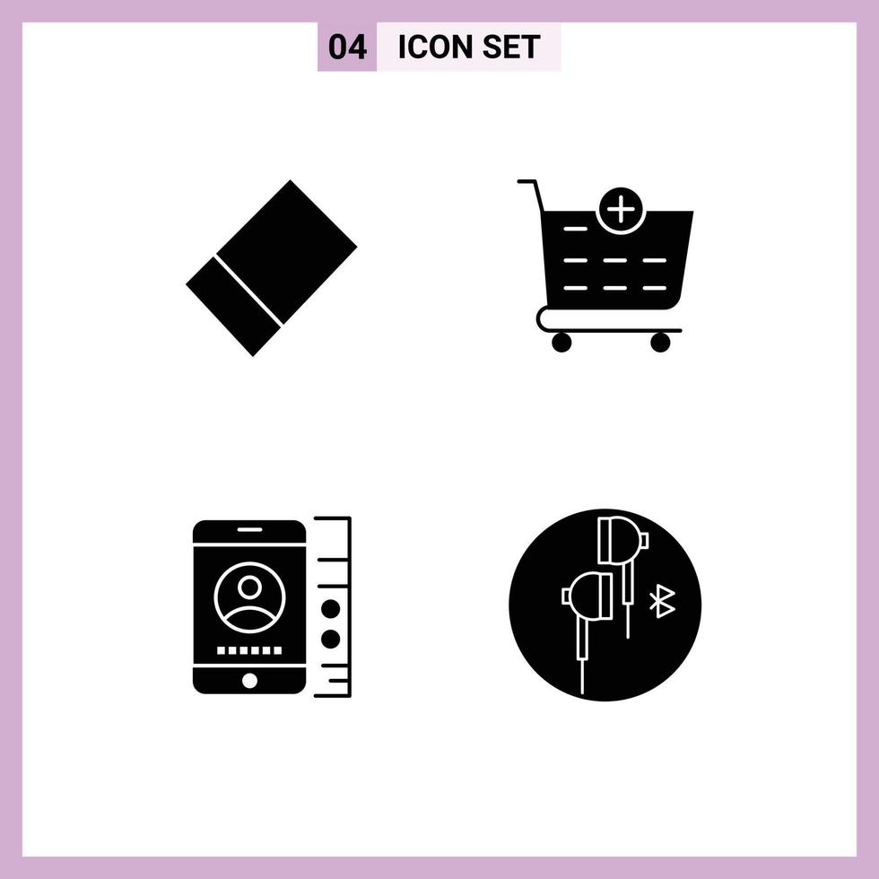 Modern Set of 4 Solid Glyphs and symbols such as rubber ear shopping cart service bluetooth Editable Vector Design Elements