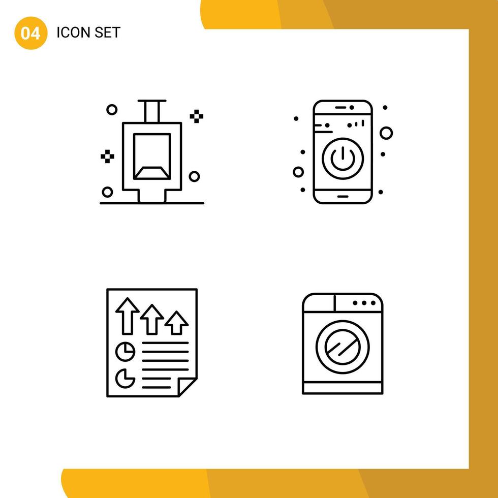 Modern Set of 4 Filledline Flat Colors Pictograph of urinal document app turn on report Editable Vector Design Elements