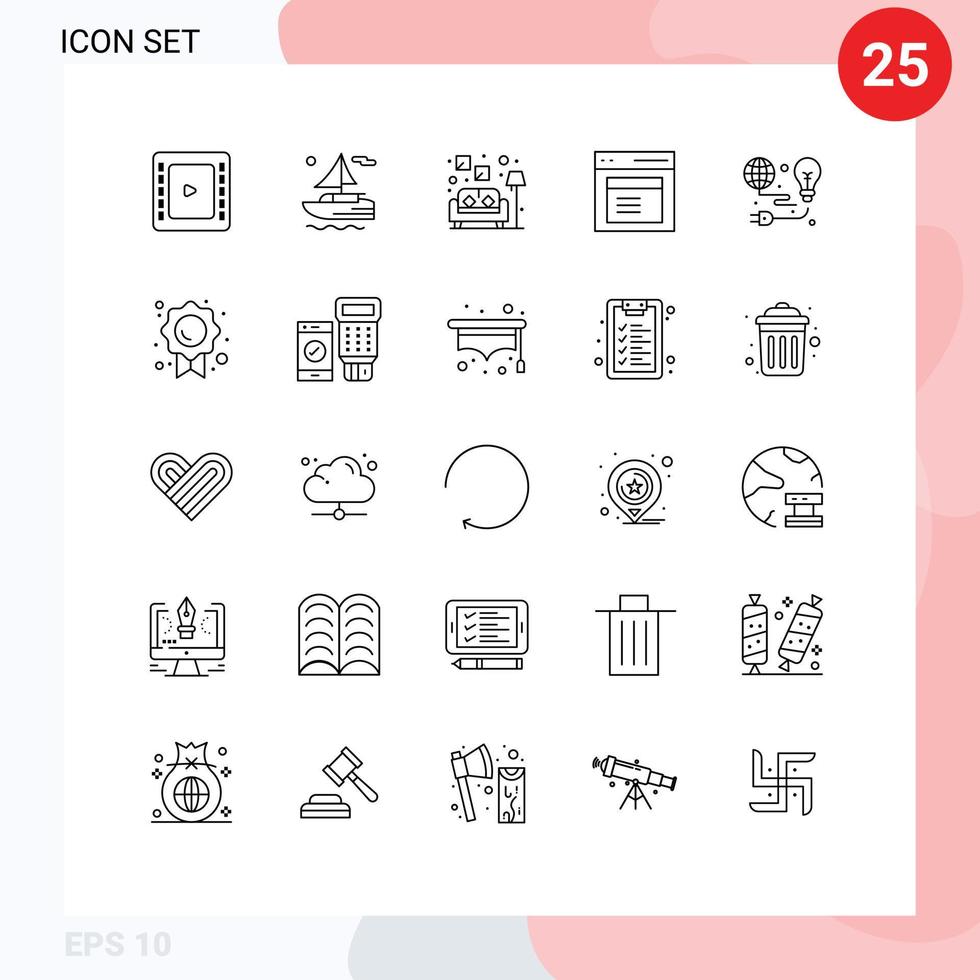 Group of 25 Lines Signs and Symbols for earth green sofa protection user Editable Vector Design Elements