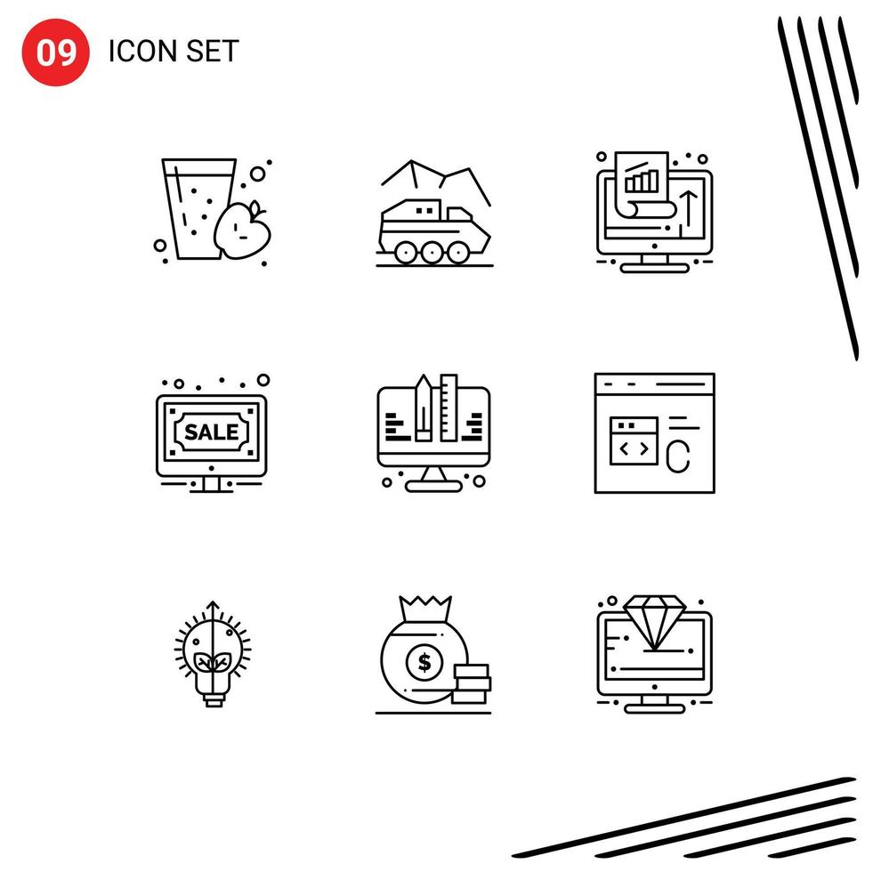 Modern Set of 9 Outlines and symbols such as online bids transport auction performance Editable Vector Design Elements