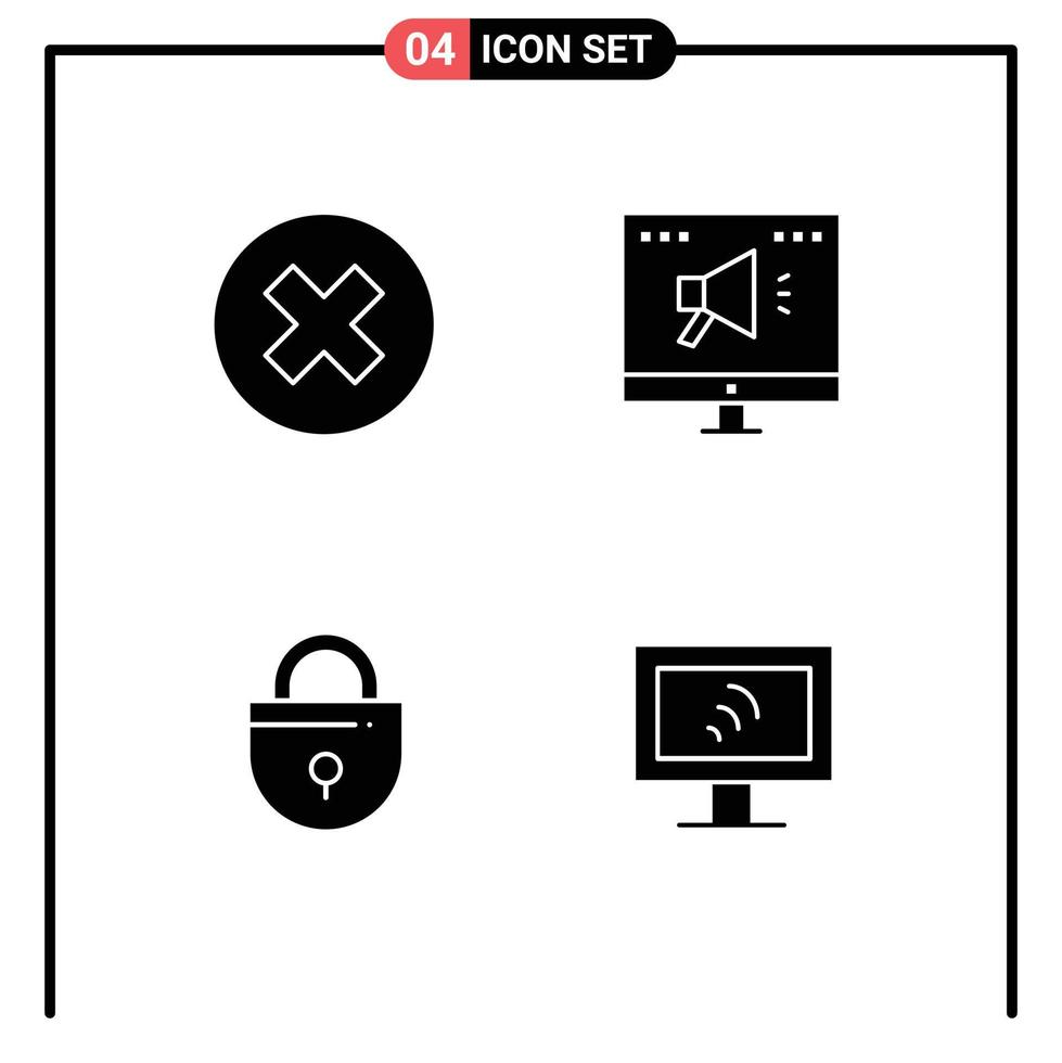 4 Solid Glyph concept for Websites Mobile and Apps close lock remove marketing security Editable Vector Design Elements
