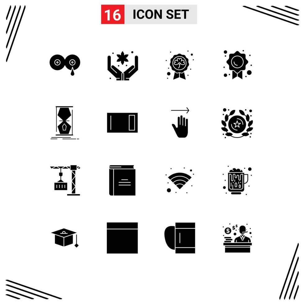 Mobile Interface Solid Glyph Set of 16 Pictograms of clock mark leaf trust certificate Editable Vector Design Elements