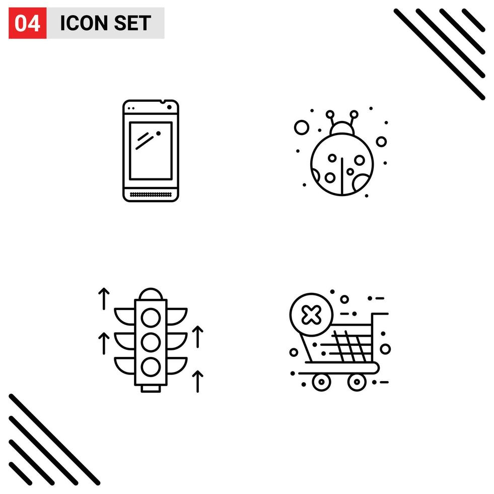 4 User Interface Line Pack of modern Signs and Symbols of phone light huawei lady bug checkout Editable Vector Design Elements