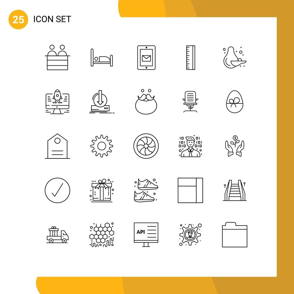 Group of 25 Modern Lines Set for computer fruit chat food design Editable Vector Design Elements