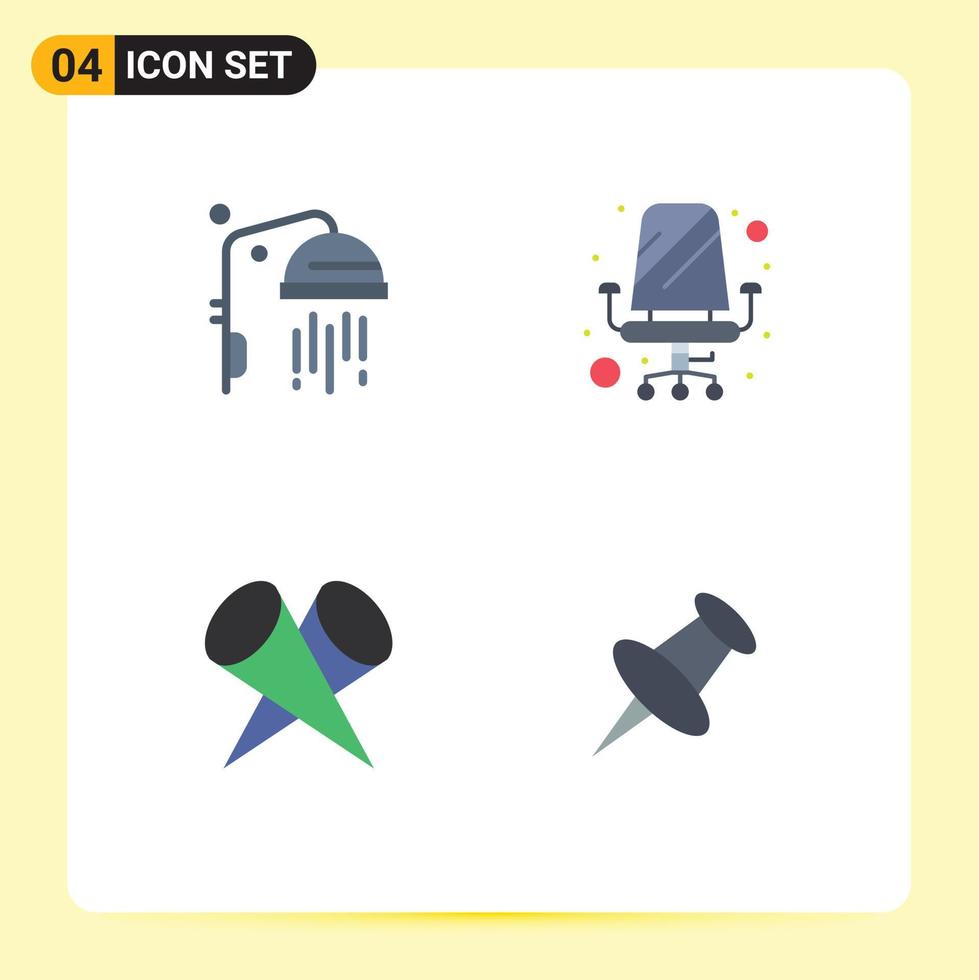 Modern Set of 4 Flat Icons and symbols such as bathroom popular chair sitting marker Editable Vector Design Elements