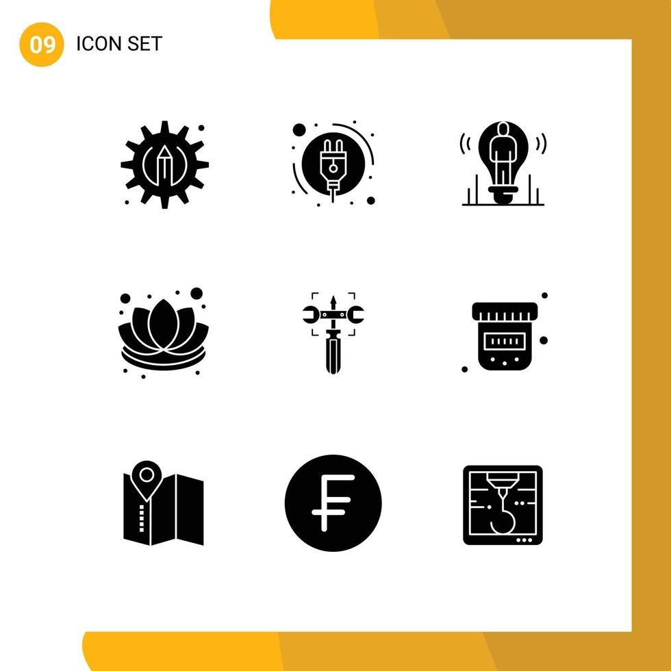 9 Creative Icons Modern Signs and Symbols of wrench setting user lotus decorations Editable Vector Design Elements