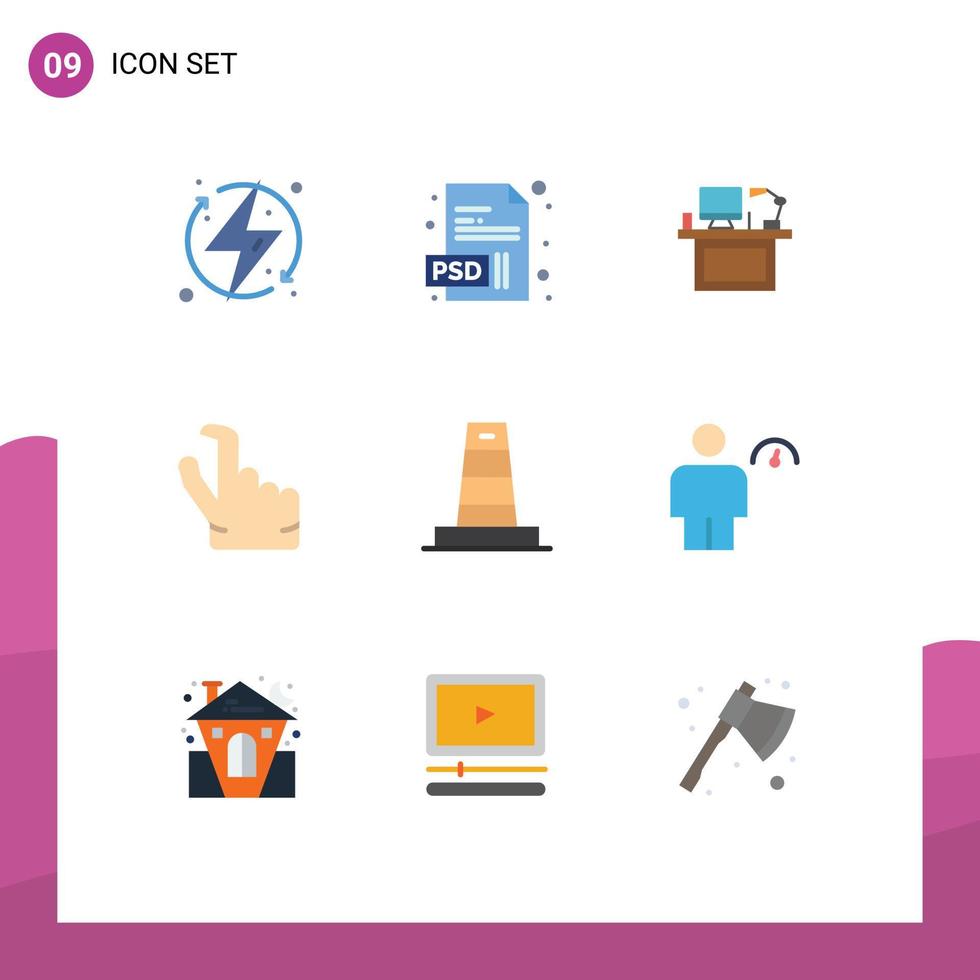 Group of 9 Flat Colors Signs and Symbols for zoom out computer table office Editable Vector Design Elements