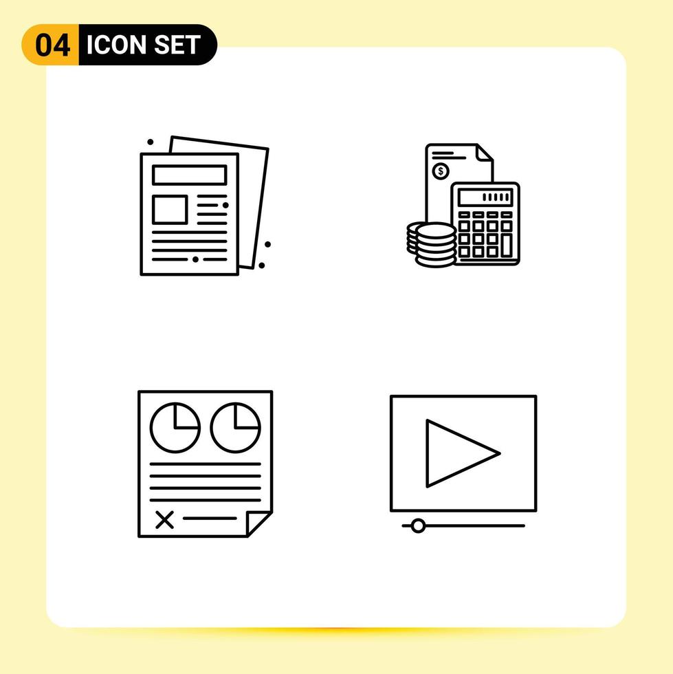Pack of 4 Modern Filledline Flat Colors Signs and Symbols for Web Print Media such as news calculator routine business contract Editable Vector Design Elements