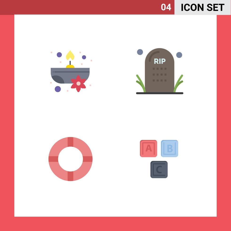 4 User Interface Flat Icon Pack of modern Signs and Symbols of aromatic insurance flower funeral lifebuoy Editable Vector Design Elements